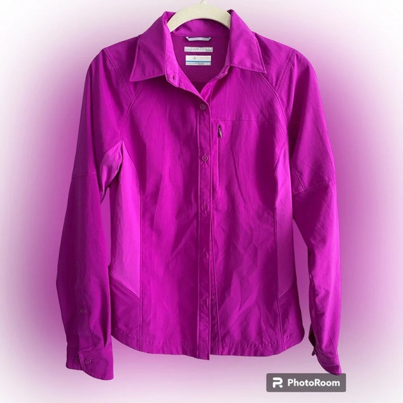 COLUMBIA Omni-Shade Sun Protection Magenta Button Down Hiking Camping Shirt XS - Picture 1 of 15